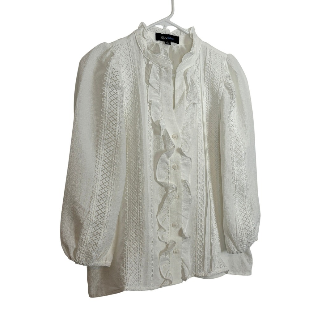 Victorian Ruffle Lace Blouse S White Romantic Cottagecore Prairie Top Peasant - Picture 3 of 13